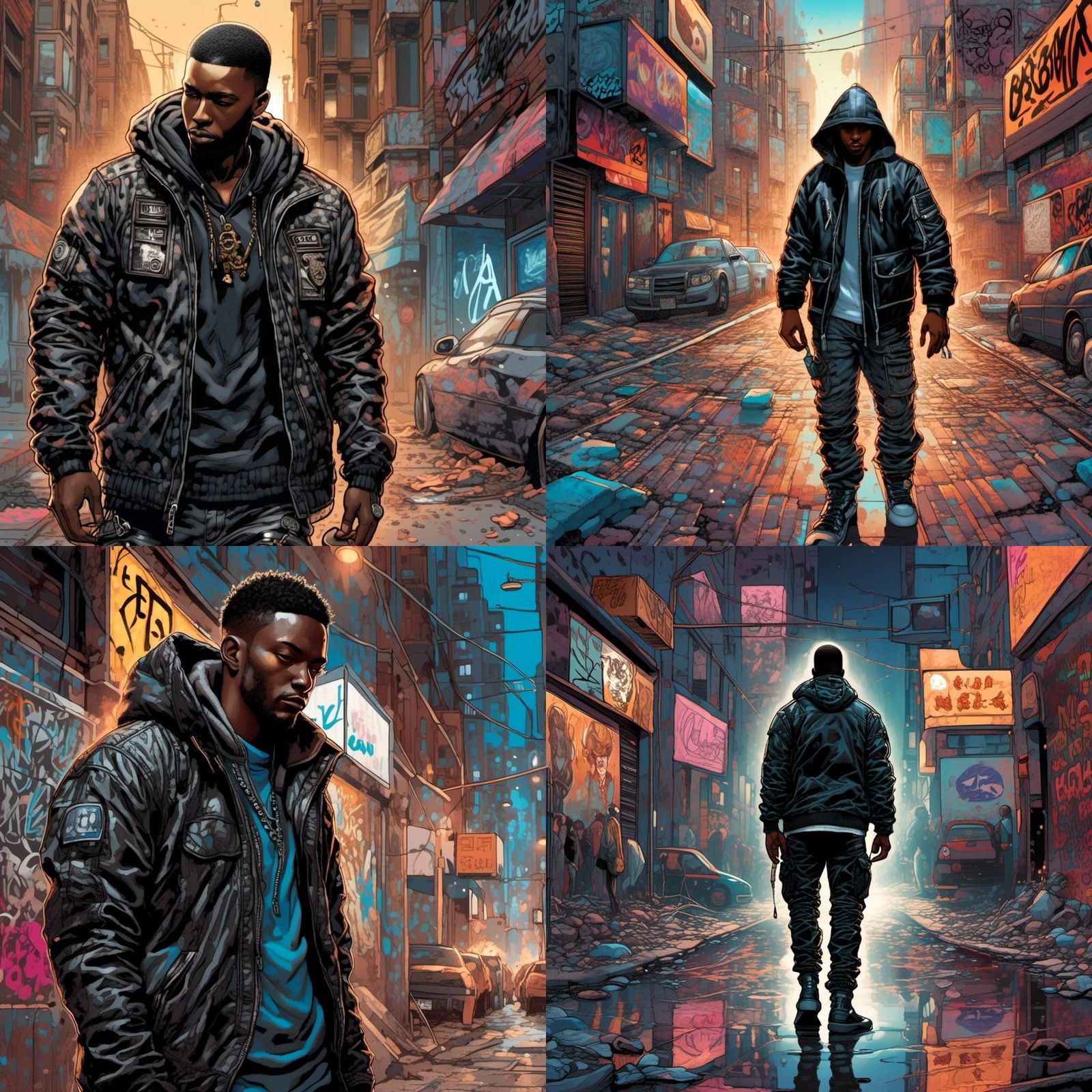 Urban Street Art with Black Man in Gear