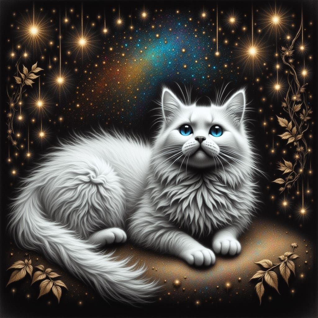 Ethereal Feline Goddess in Whimsical Oil Painting