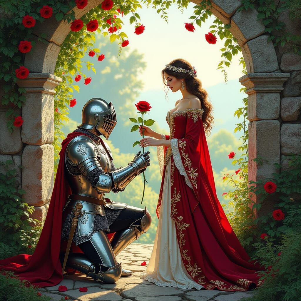 A Knight's Rose: Romantic Scene