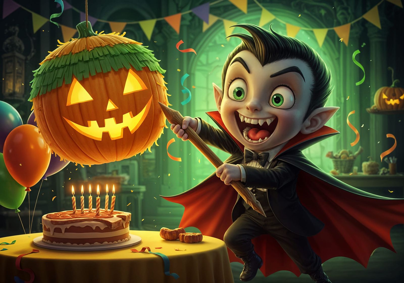 Cute Cartoon Vampire Child's Joyful Birthday Party