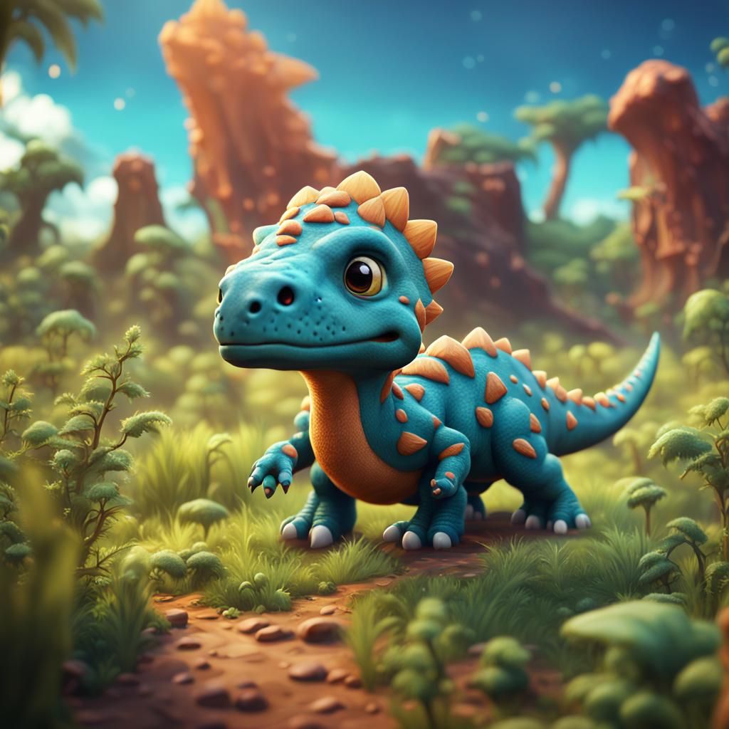 Chibi Dinosaur Plays: Detailed Fantasy Art