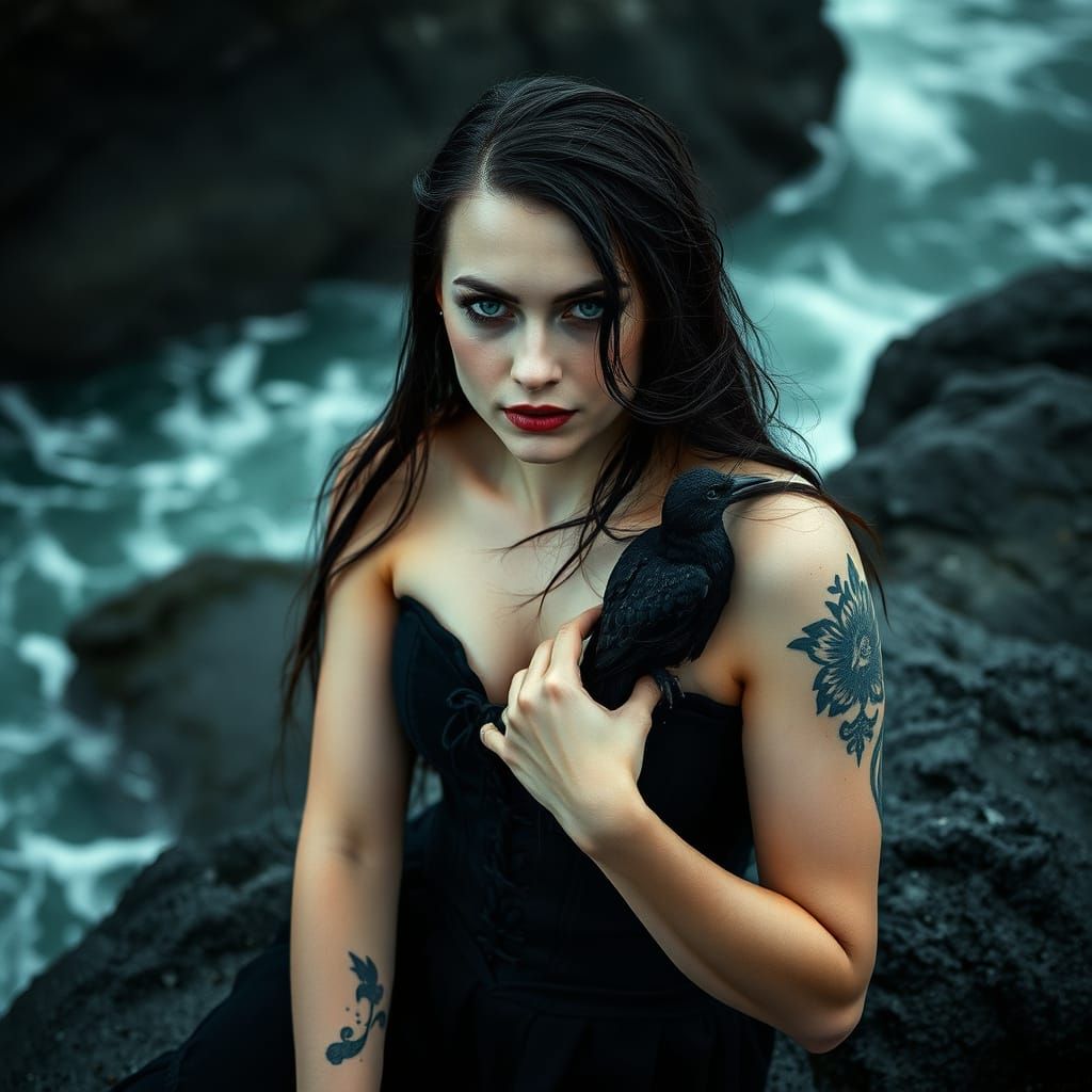 Irish Witch in Stormy Seas, Cinematic Portrait