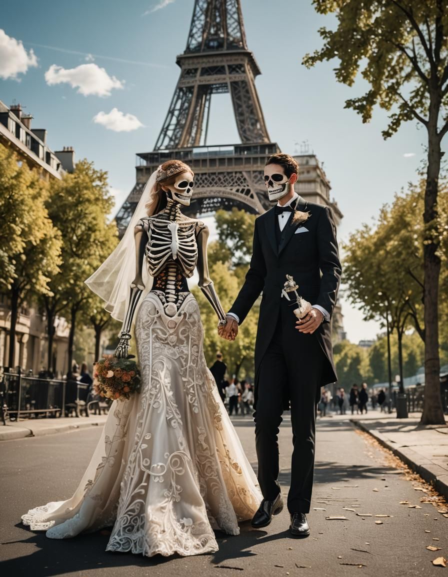 Skeleton Wedding in Paris, Impressionist Style