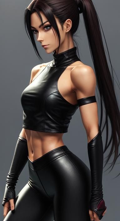 Athletic Girl in Leather Boots, Anime Style