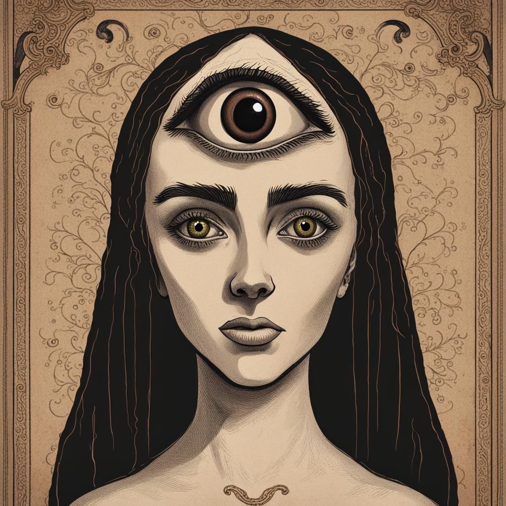 Surreal Woman with Eyes, Ancient Book Cover
