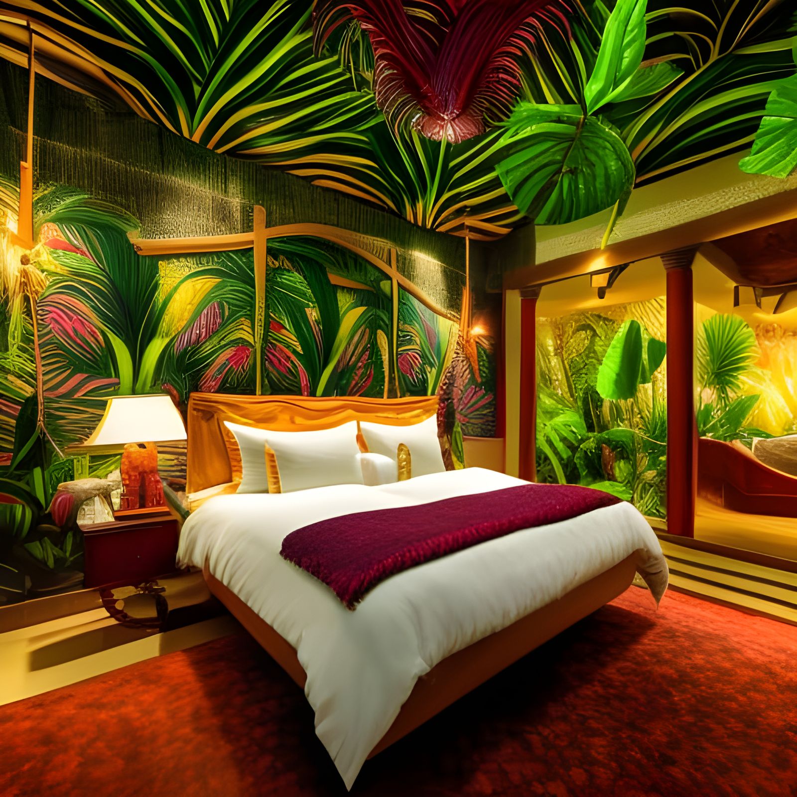 Luxury Jungle-Themed Hotel Bedroom Interior