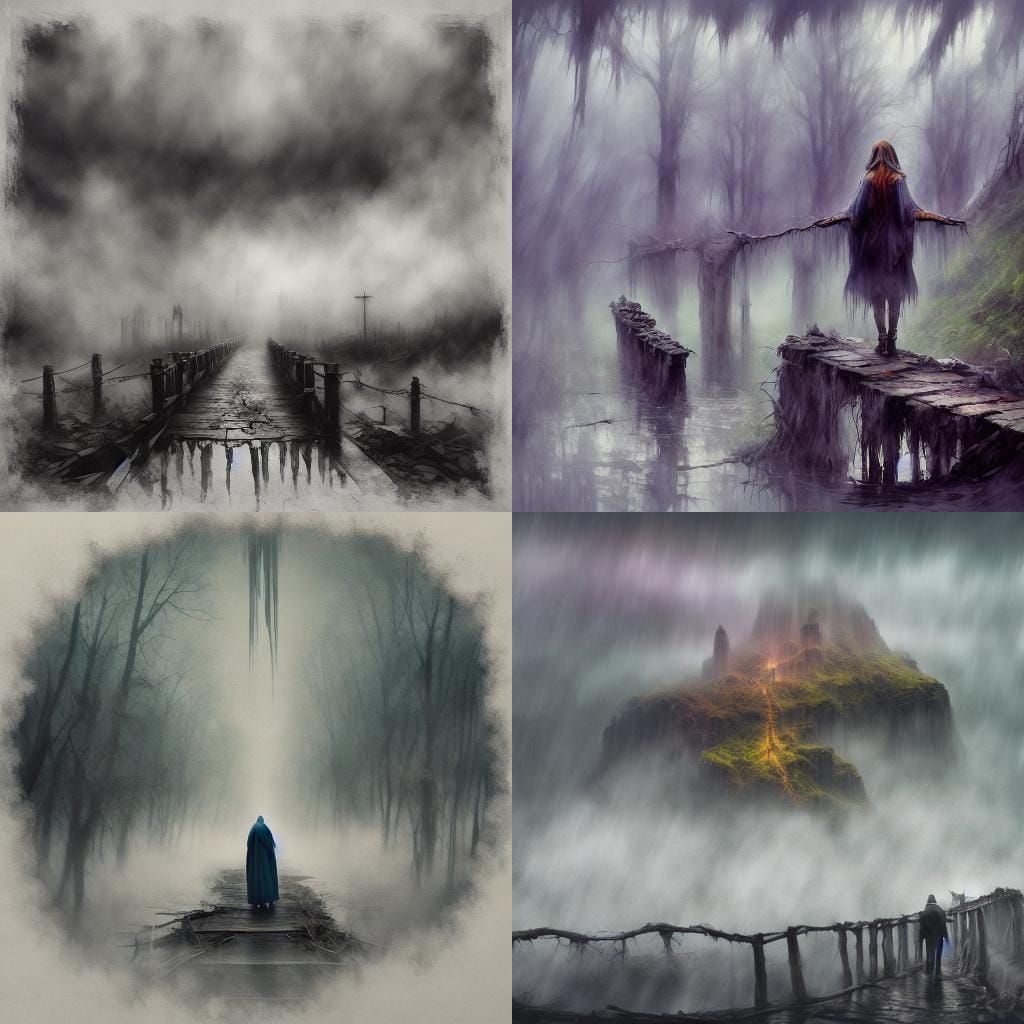 Cloaked Woman Overlooking Cityscape in Detailed Matte Painti...