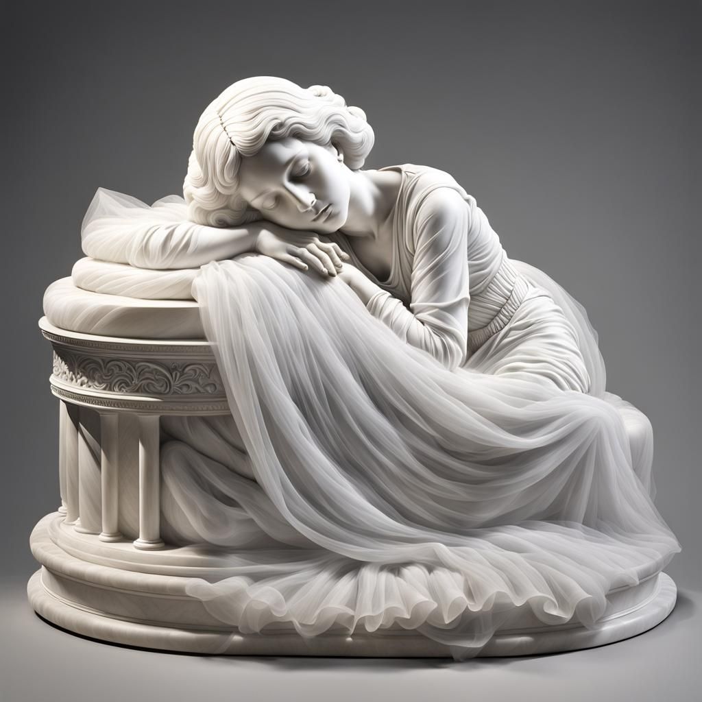 Marble Sculpture of Reclining Woman in Neoclassical Style