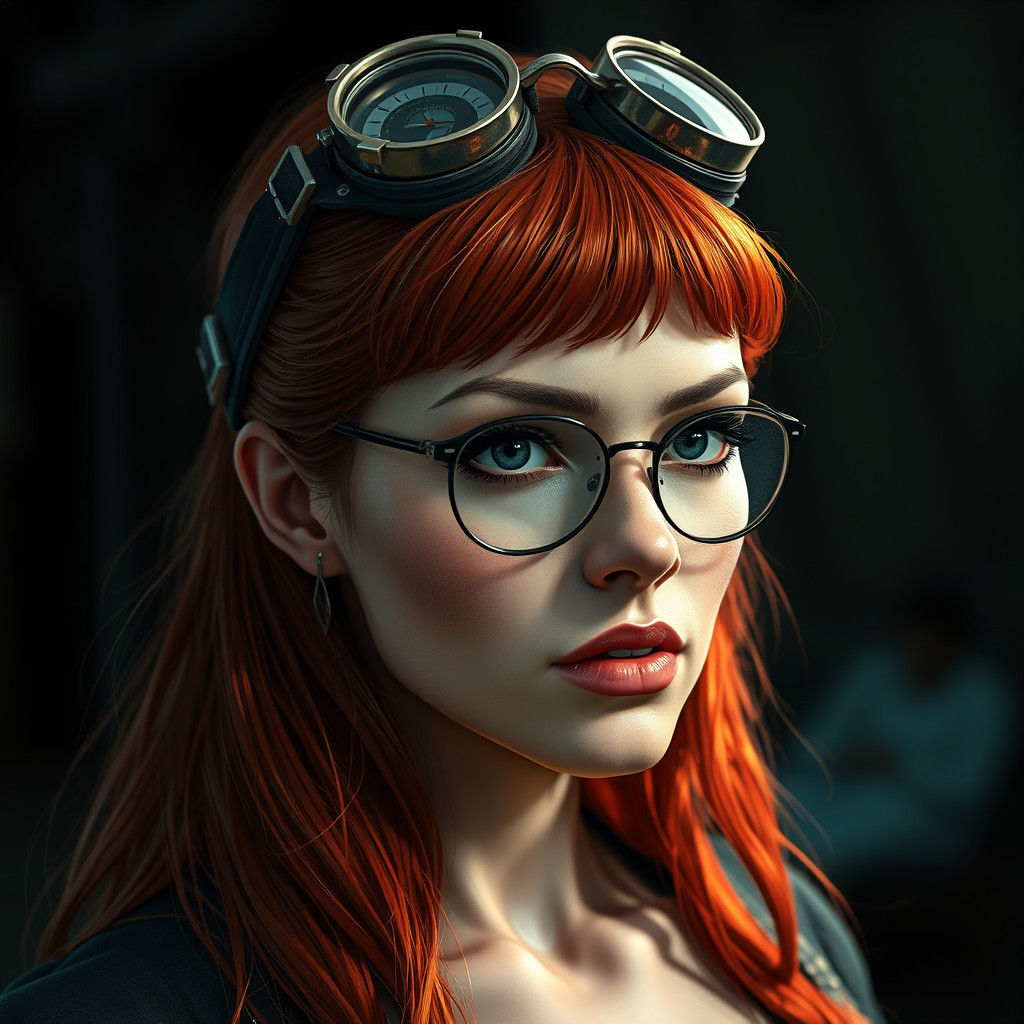 Steampunk Woman with Goggles in Film Noir Style