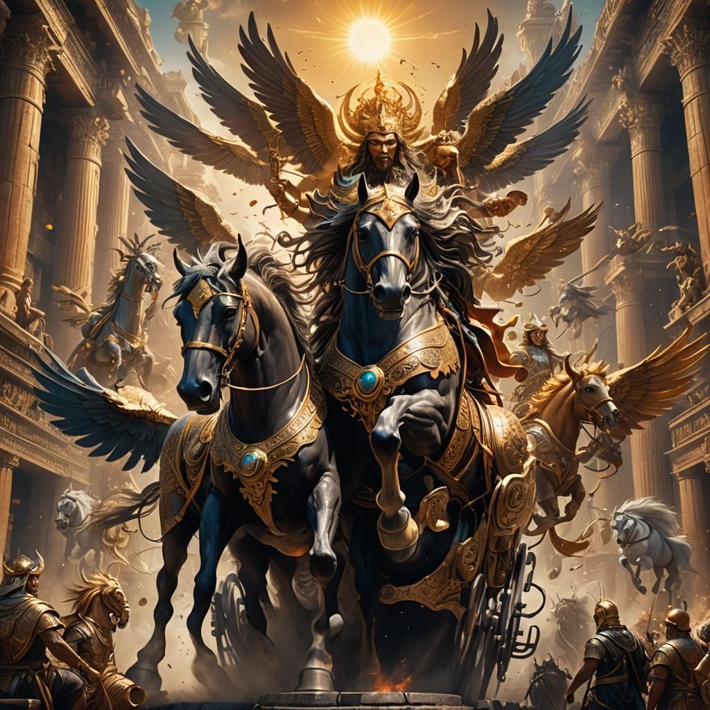 Sun God's Chariot Pulled by Winged Horses