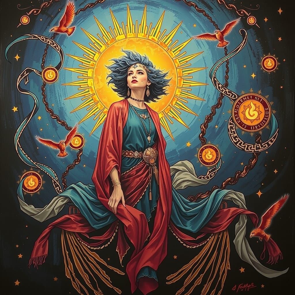 Divine Femininity Celestial Vision with Golden Halo and Swir...