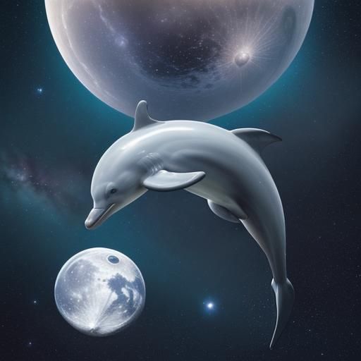 Dolphin Leaping Over Moon in Milky Way