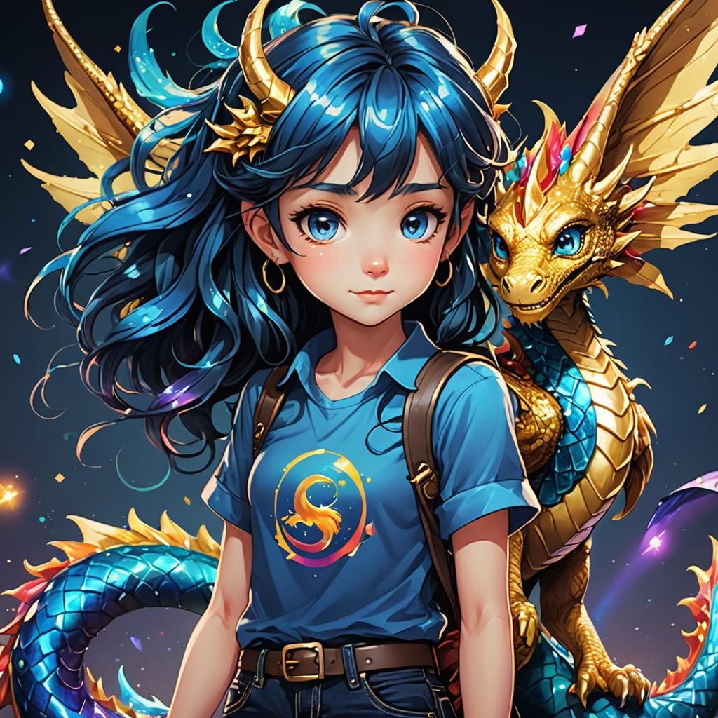 Anime Fairy with Dragon in Cel-Shaded Style