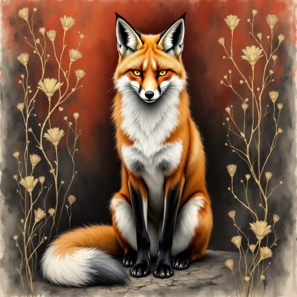 Regal Fox in Charcoal with Whimsical Woodland Backdrop