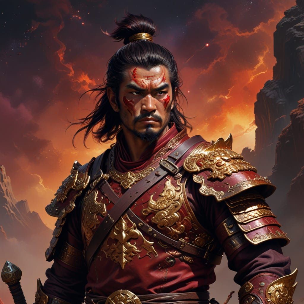 Samurai Warrior Portrait in Dark Fantasy Style