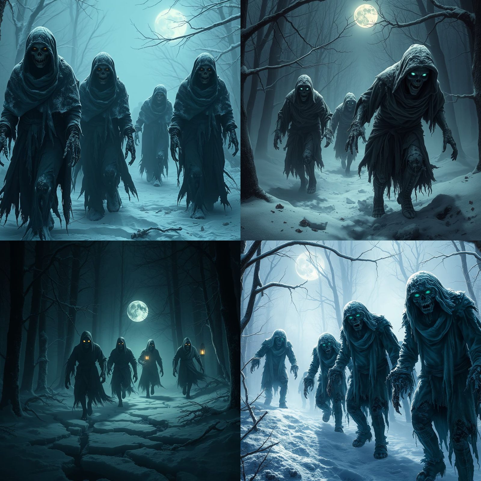 Mystical Zombies Emerge from Snowy Forest Shadows
