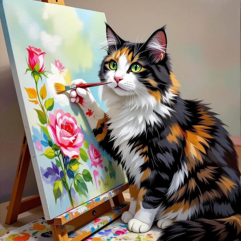Cat Painting a Beautiful Masterpiece