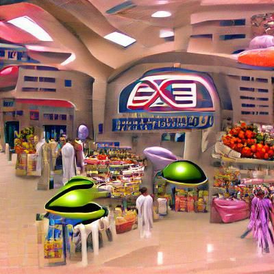 Cosmic Market Bazaar in Intergalactic Space Mall