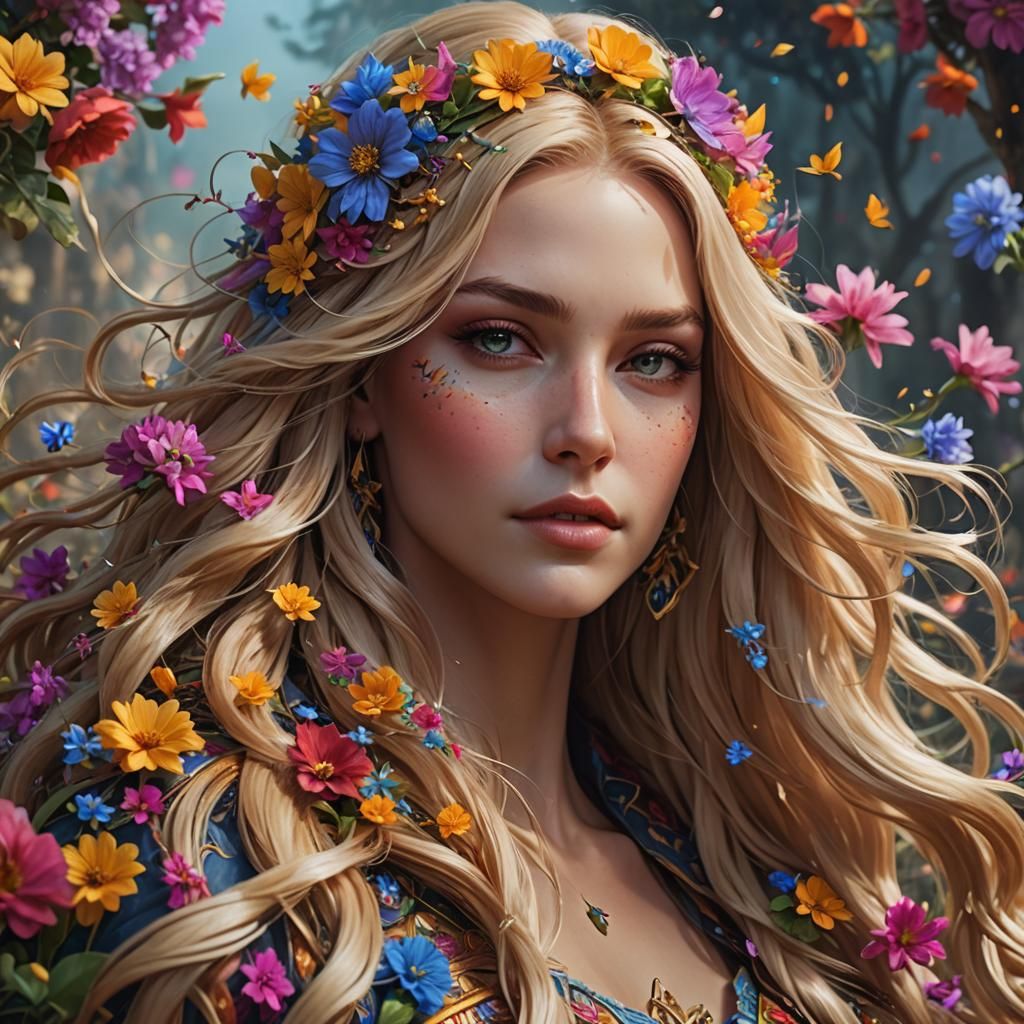 Fantasy Woman with Flowers in Hair
