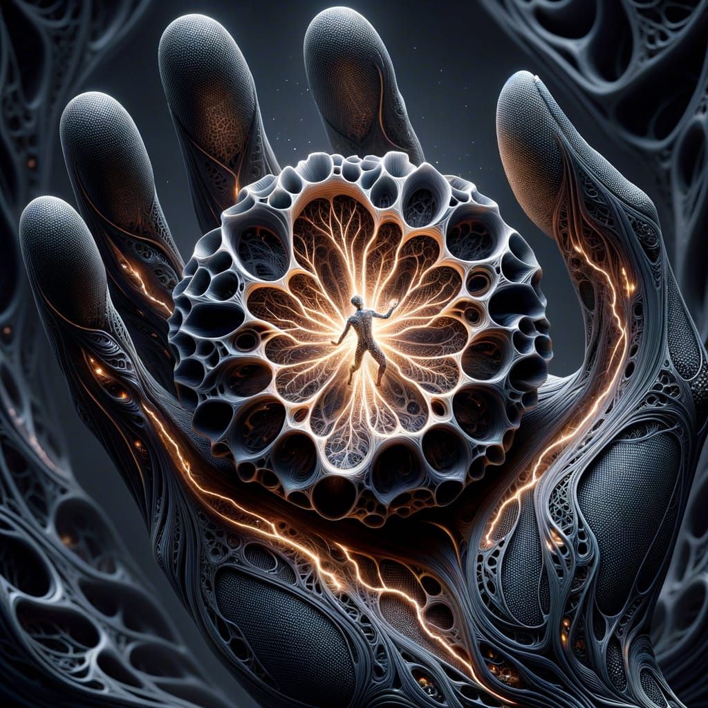 Carbon Fiber Coral Pearl with Illuminated Figure