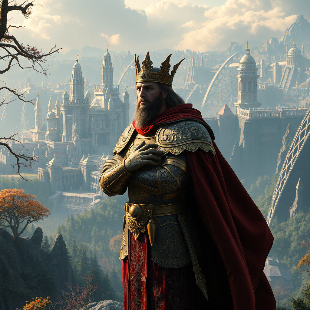 Regal King in Mystical Forest, Fantasy Concept Art