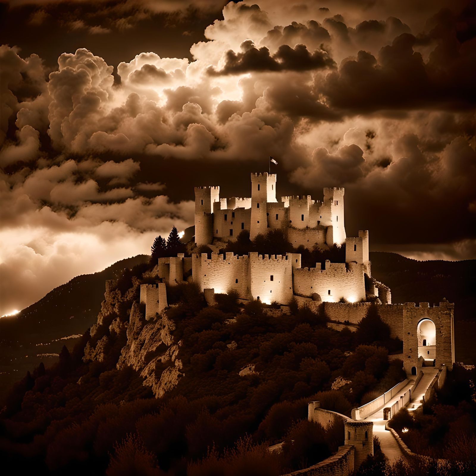 Sepia Art Illusion of Peyrepertuse Castle