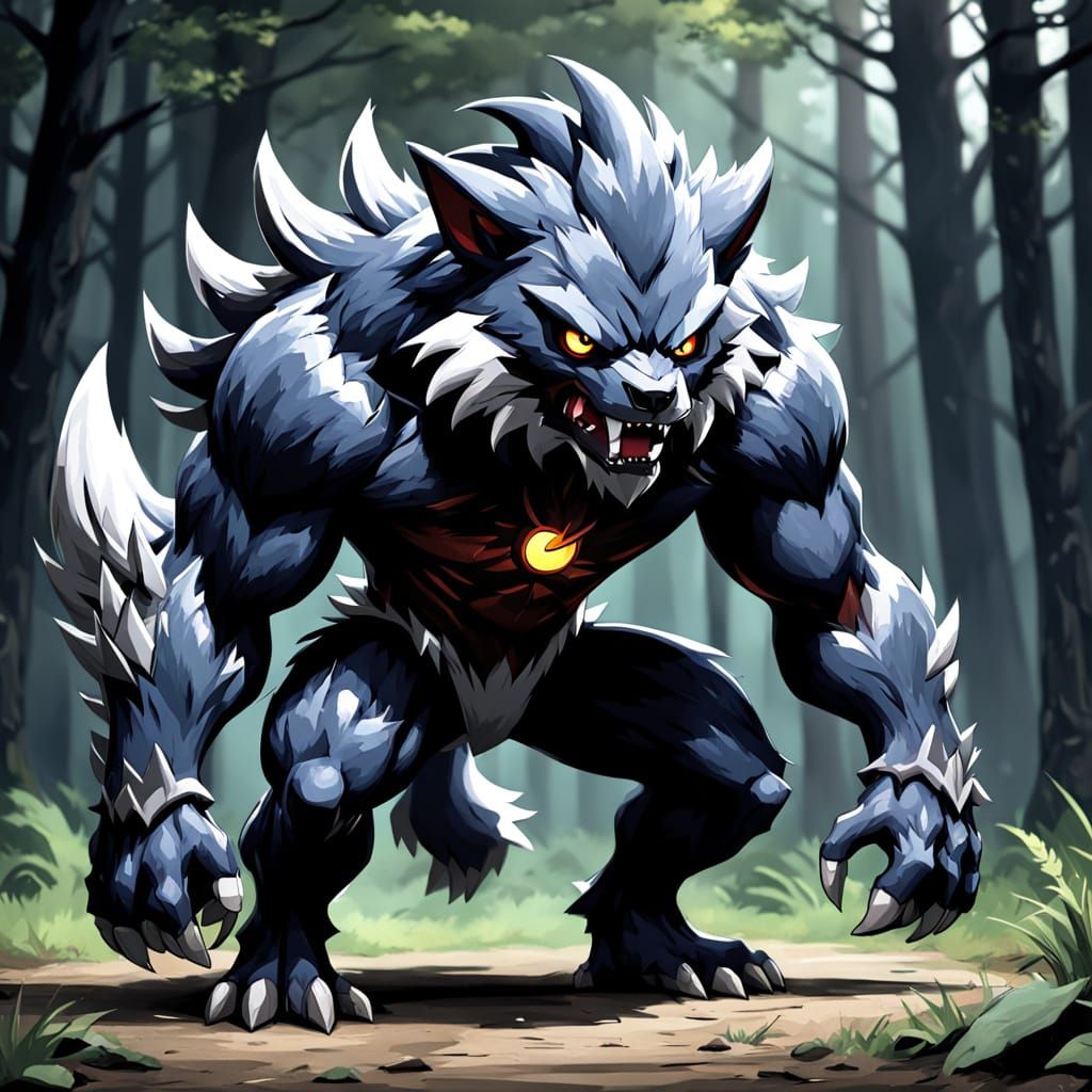 Dark, Steel-Hided Werewolf-Inspired Fakemon Exudes Combat St...