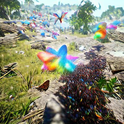 Multicolor Butterflies Fill the Sky in Colorful Render