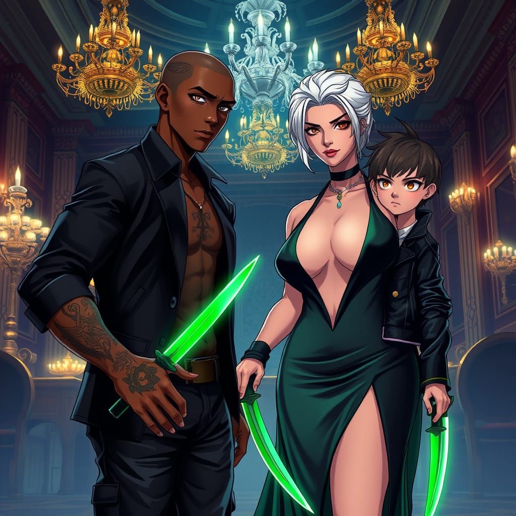 Anime-Style Haitian Hero in Lavish Banquet Hall