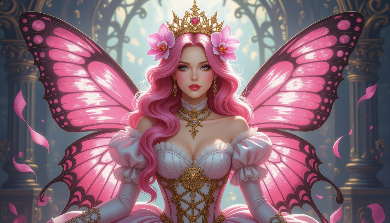 Steampunk Faerie Queen Portrait in Cotton Candy Pink
