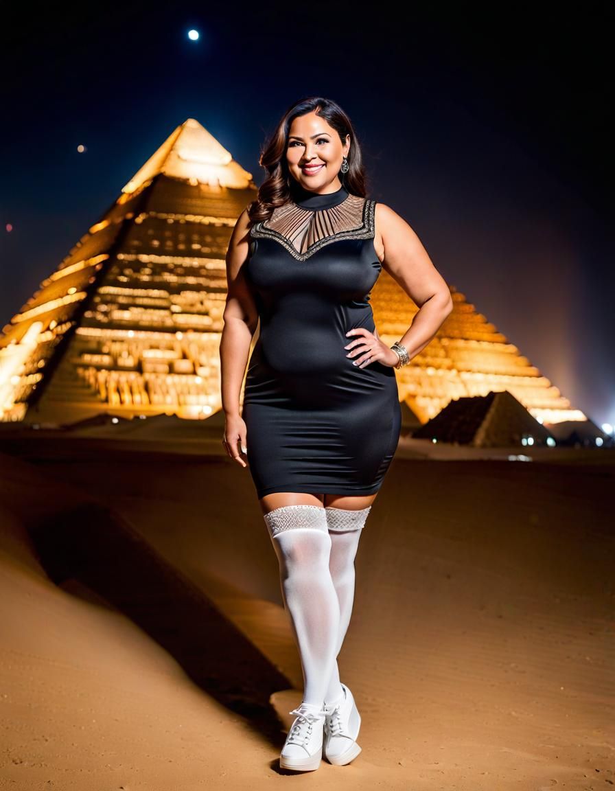 Curvy Woman Posing at Giza Pyramids in Pop Art