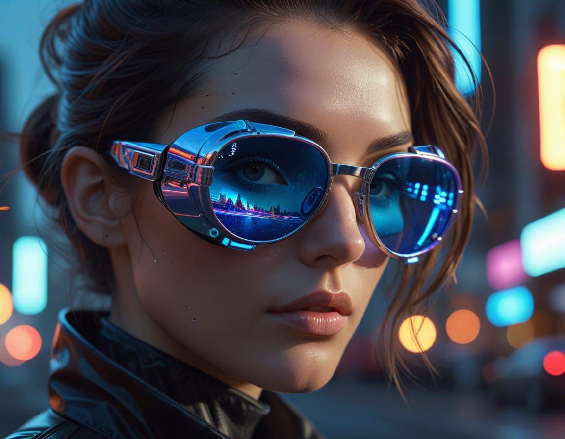 Glossy Futuristic Sunglasses with Swirling Holographic Lense...