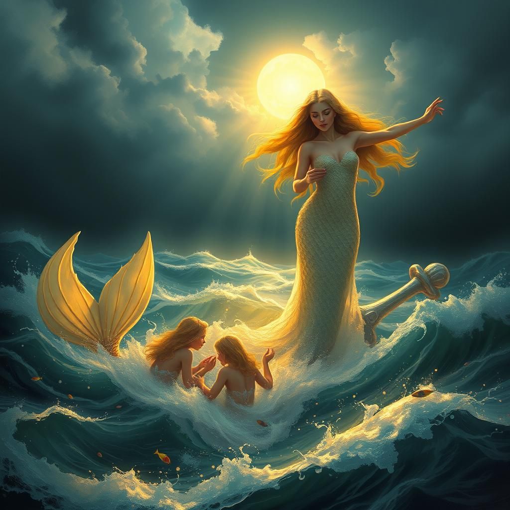 Majestic Mermaid Guiding Lost Souls Through Stormy Seas