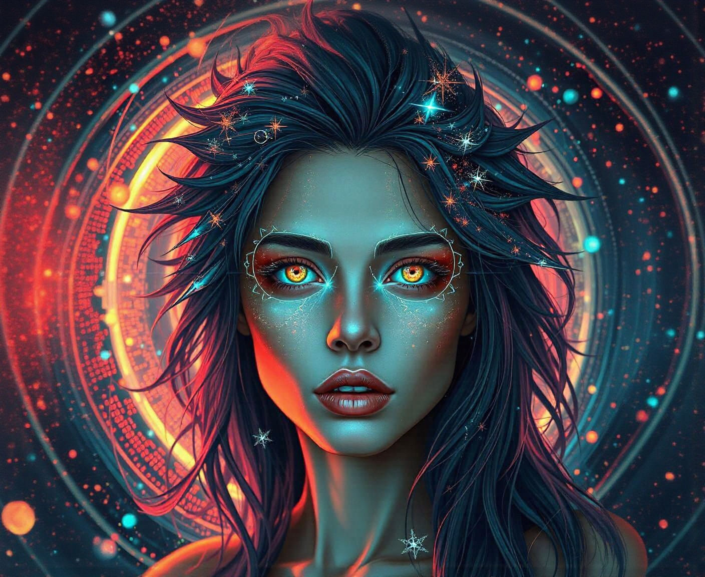 Bioluminescent Woman Portrait in Cyberpunk Style