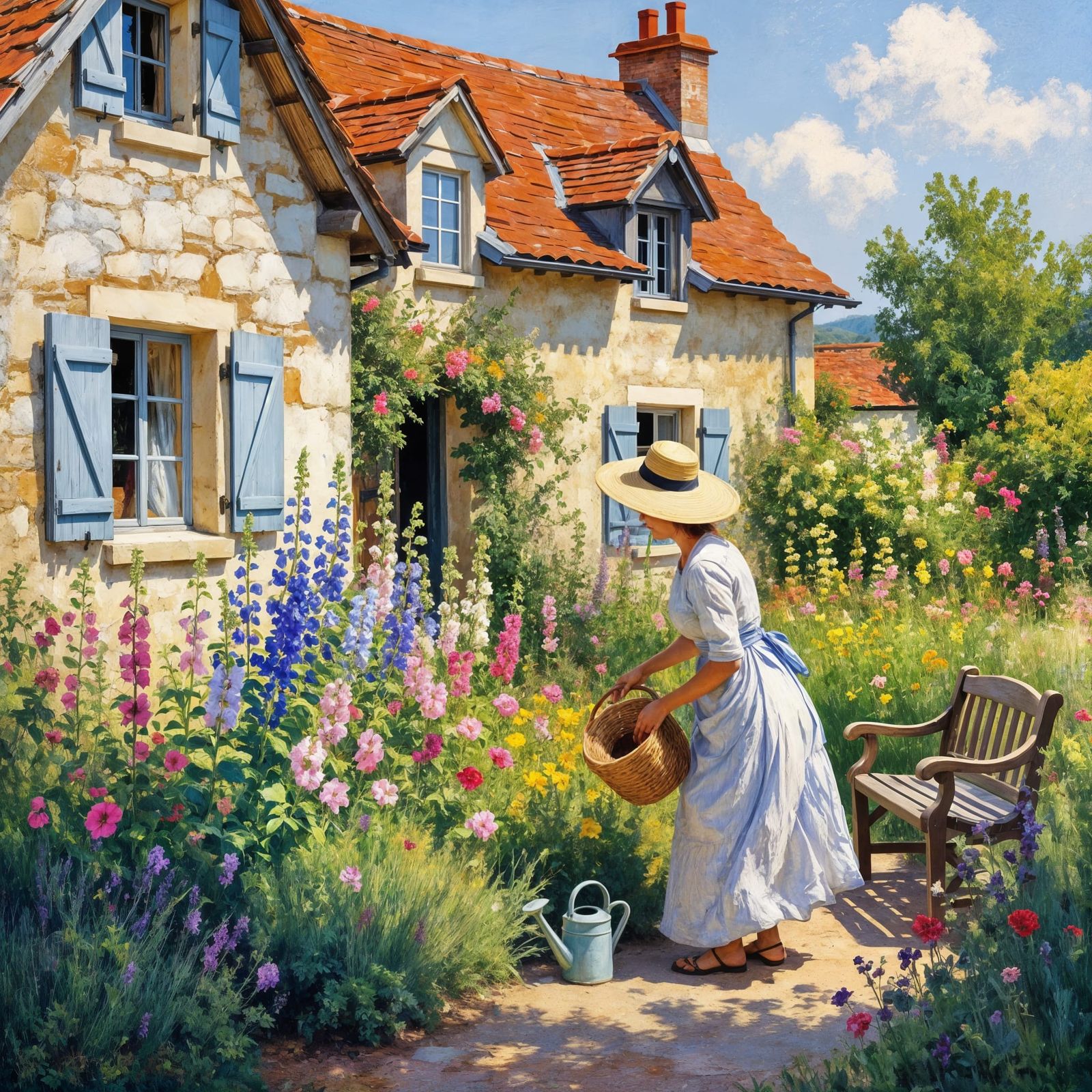 Renoir-Style Cottage Garden in Full Summer Bloom