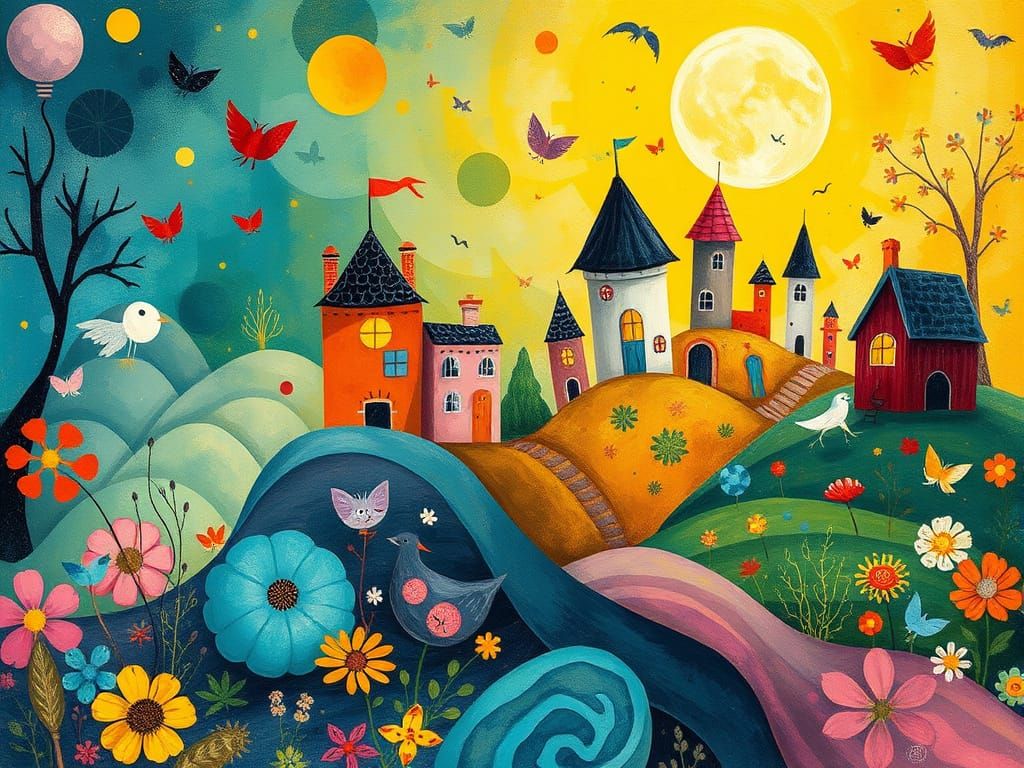 Whimsical Gouache Art in Dreamlike Atmosphere