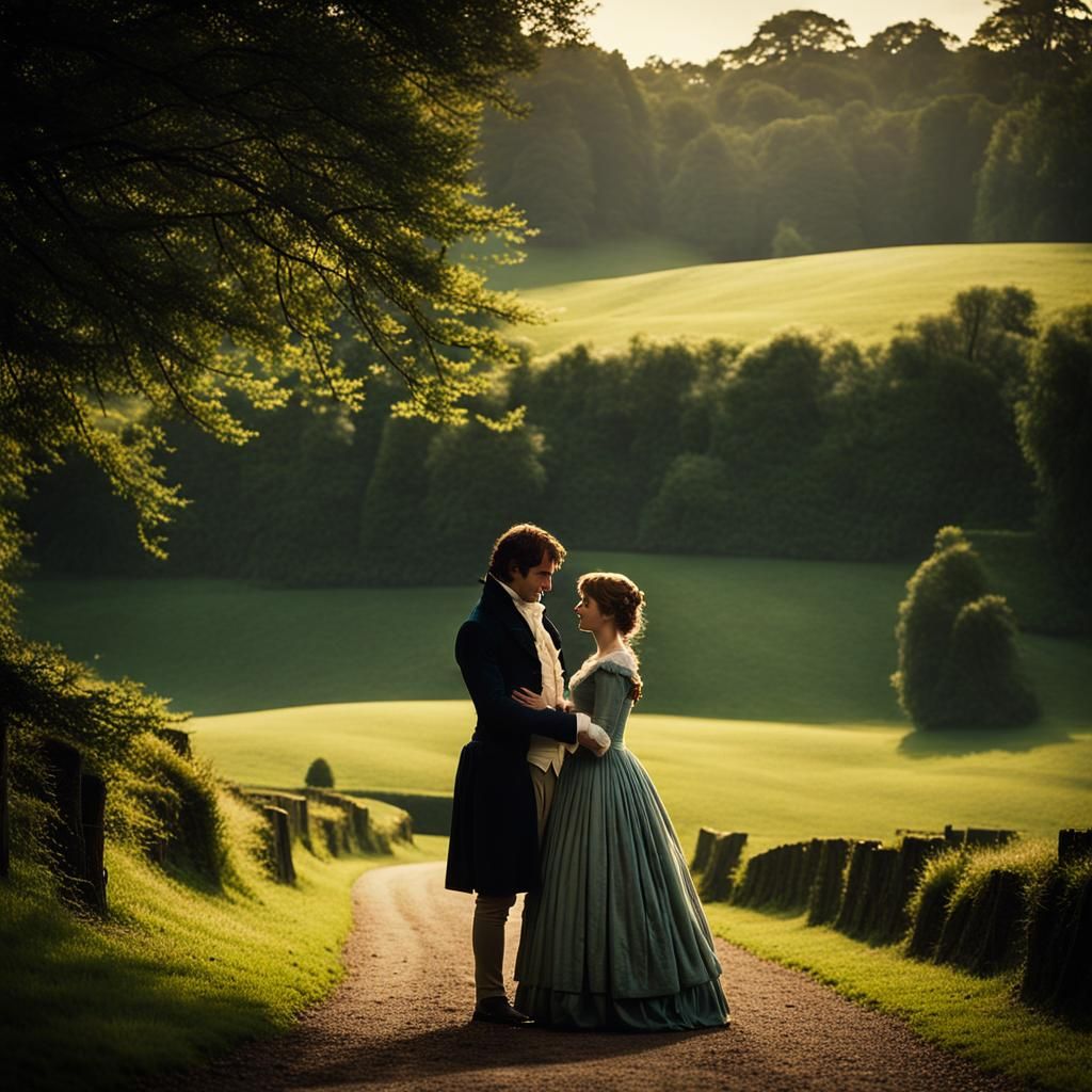 Mr. Darcy and Eliza Bennett in Love: Cinematic Film Still