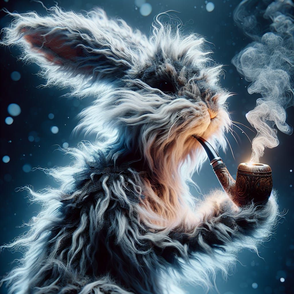 Anthropomorphic Rabbit Smoking Pipe: 3D Render in Romanticis...