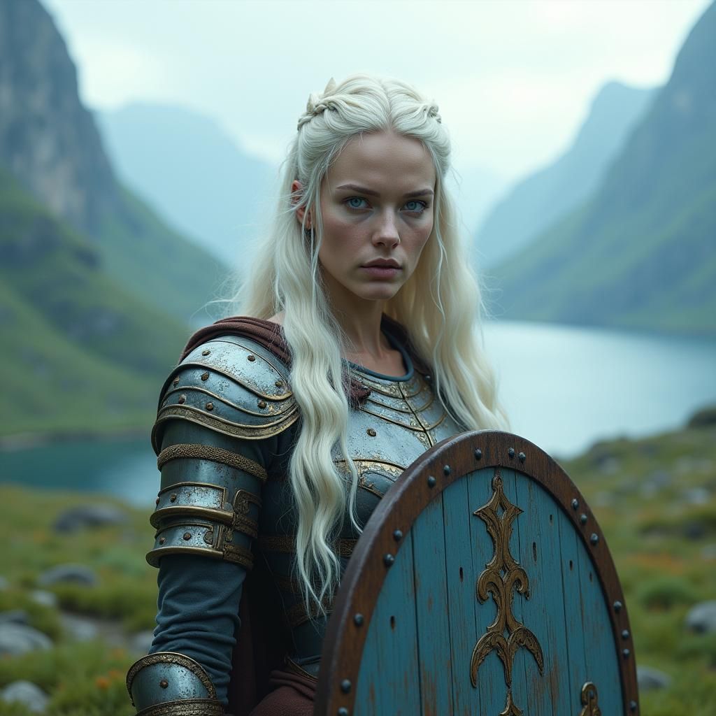 Viking Shieldmaiden Gazing at the Fjord