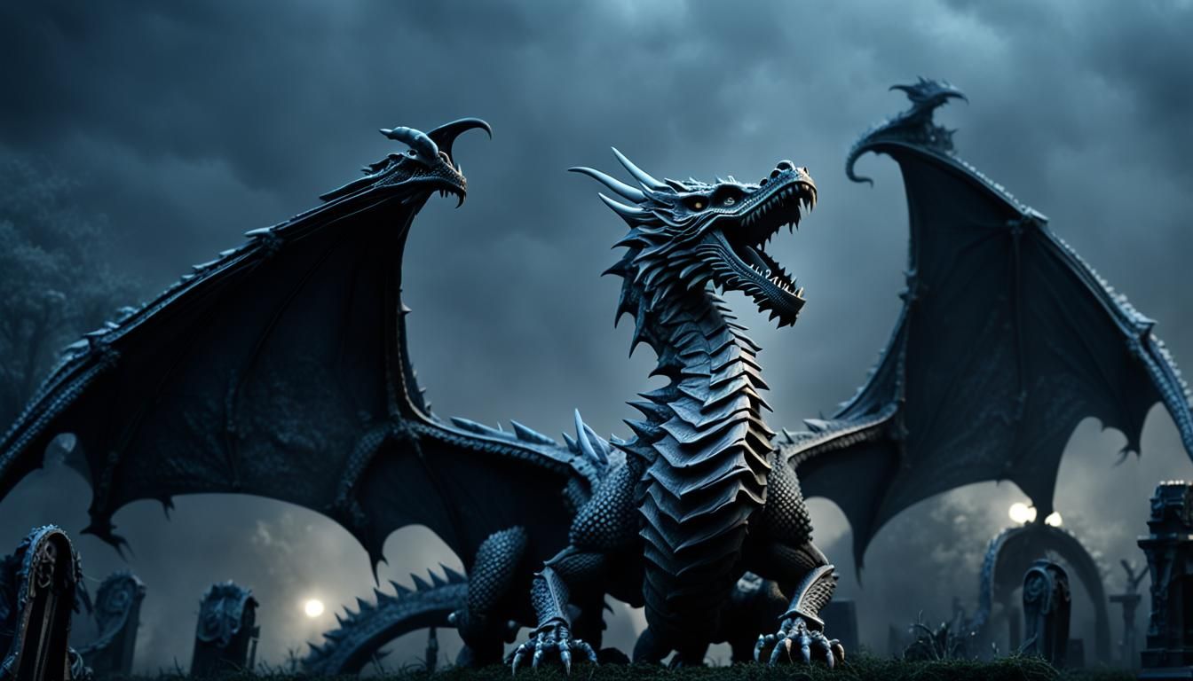 Majestic Bone Dragon Roaring in Graveyard