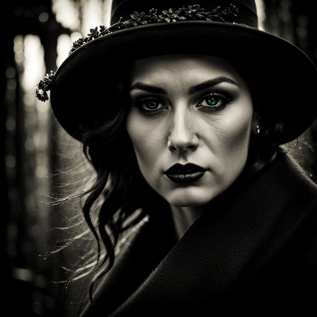 Emotional Portrait with Emerald Eyes and Ruby Lips