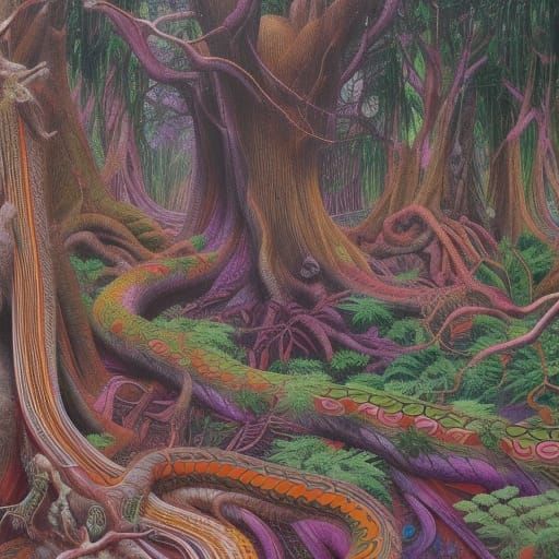 Psychedelic Japanese Forest in Surreal Oil Painting