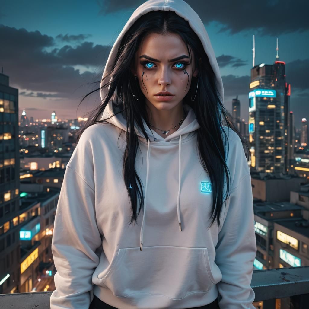 Cyberpunk Girl Portrait with Neon Lights and Airbrushing