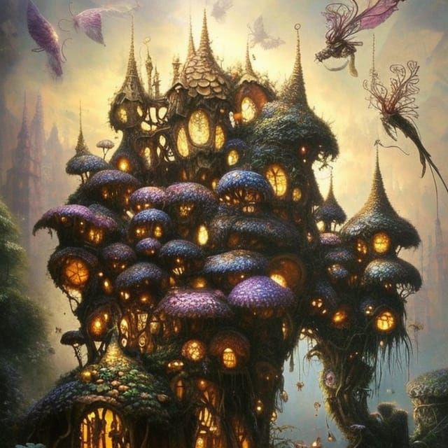 Fairytale Shroompunk Castle in Detailed Illustration