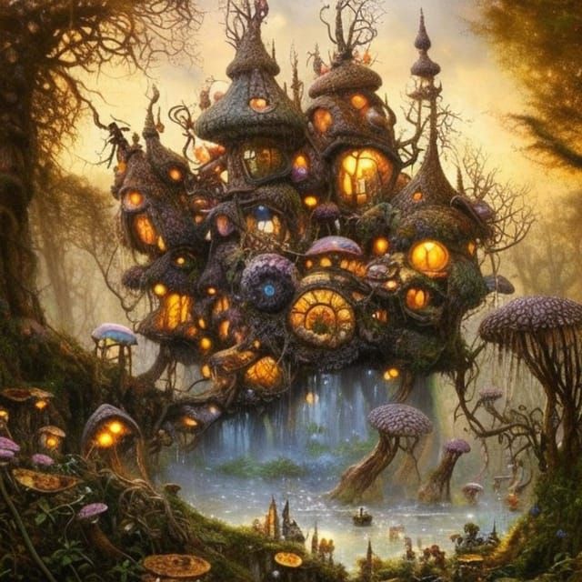 Fairytale Shroompunk Castle in Lavender Wonderland