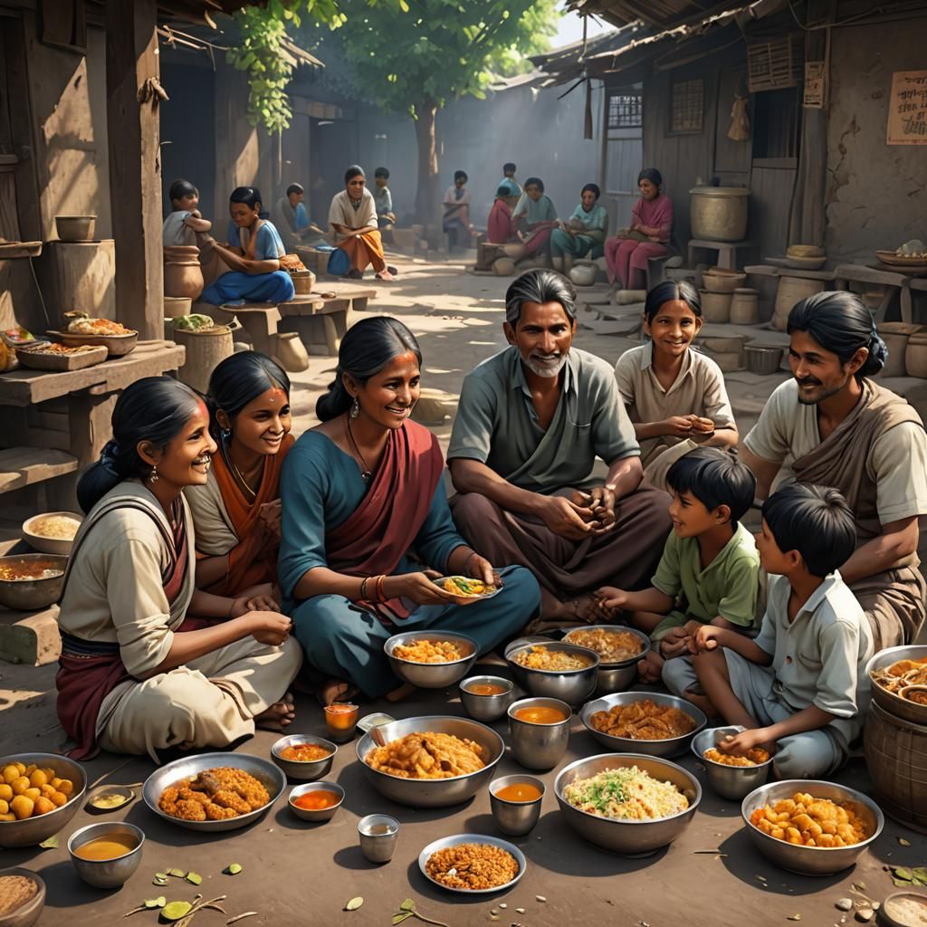 Happy Indian Family Lunch: 3D Anime Art
