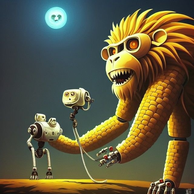 Cybernetic Corn Lion in Sci-Fi Horror Style