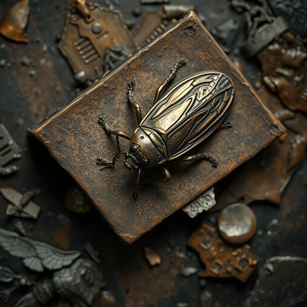 Bronze Cicada Sculpture on Ancient Book