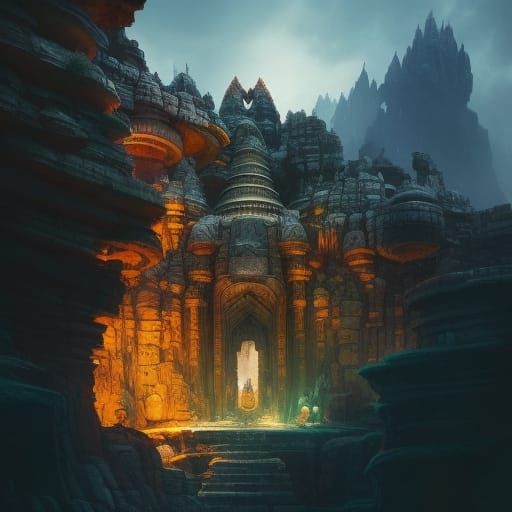 Dwarven Houses Carved in Marble Cliffs, Fantasycore