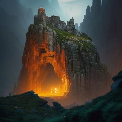 Dwarven Cliffside Homes in Fantasycore Landscape